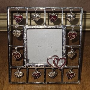 Sonoma Dangling Hearts Photo Picture Frame Silver Tone Red Free Standing